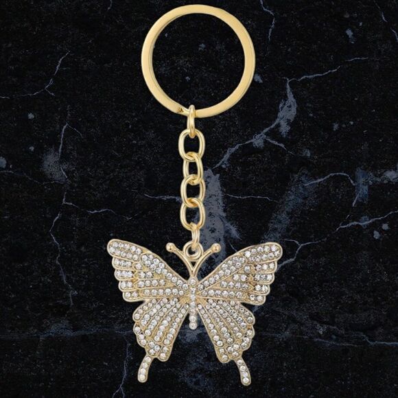 3/$25❗️Fashion Charm Keychain Rhinestone Metal Butterfly Keychain - Picture 1 of 3